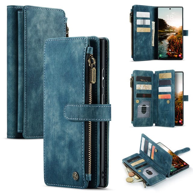 Zipper Leather Wallet Case For Samsung Galaxy Galaxy S24 / Blue CM20230228-08-Samsung S24-Blue