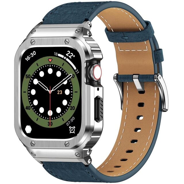 Leather Watch Band With Shockproof Case Blue Silver / 41mm DP2303152S04
