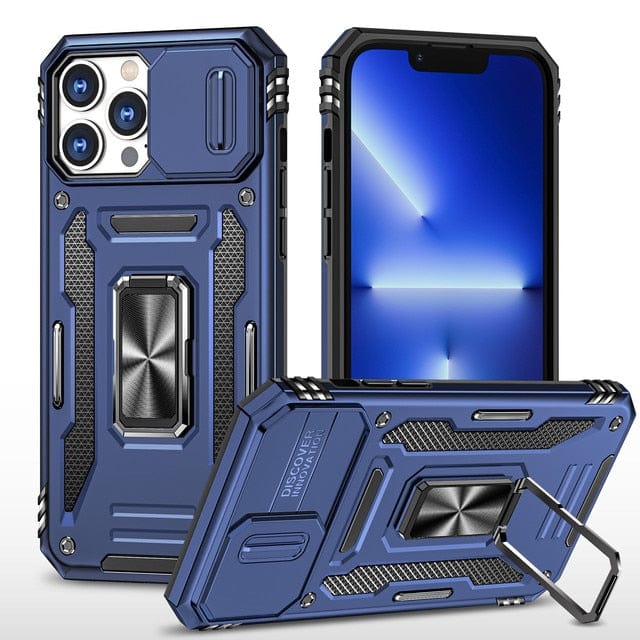 Magnetic Phone Case With Kickstand & Camera Cover iPhone 7 / Dark Blue CM20221128-A-01-iPhone 7-Blue