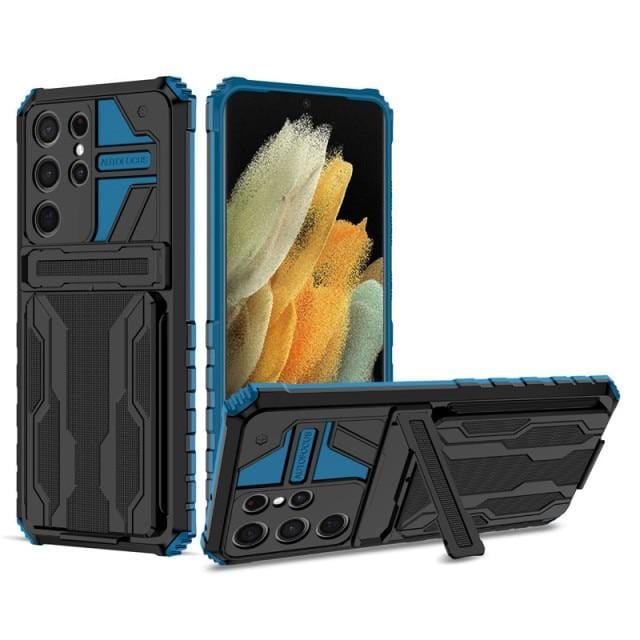 Shockproof Card Holder Case With Kickstand For Samsung Galaxy Samsung M02 / Blue CM20211012-01-Samsung A02/M02-Blue