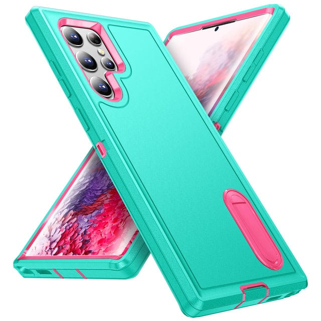 Shockproof Kickstand Case For Samsung Galaxy Galaxy S22 / Green & Pink CM20220509-A-01-Samsung S22-Green+Pink