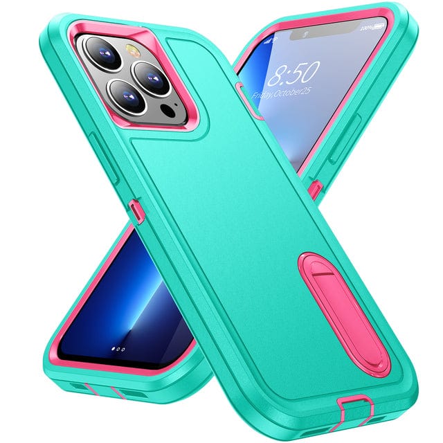 Shockproof Kickstand Phone Case iPhone 13 / Green & Pink CM20220509-A-01-iPhone 13-Green+Pink