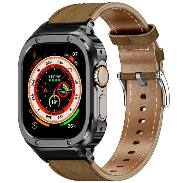 Leather Watch Band With Shockproof Case Brown Black / 41mm DP2303152S06