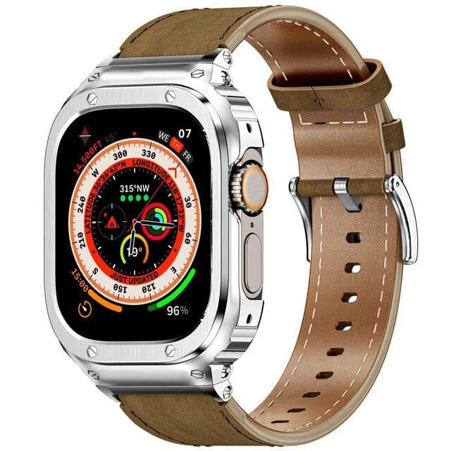 Leather Watch Band With Shockproof Case Brown Silver / 41mm DP2303152S01