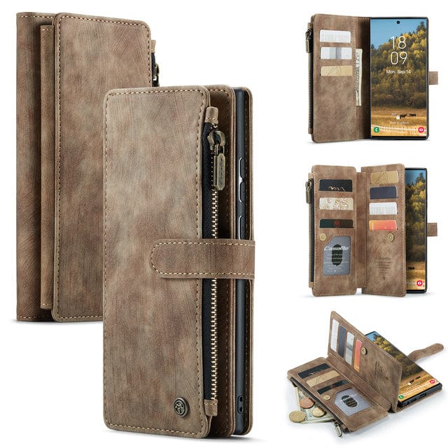 Zipper Leather Wallet Case For Samsung Galaxy Galaxy S24 / Brown CM20230228-08-Samsung S24-Brown