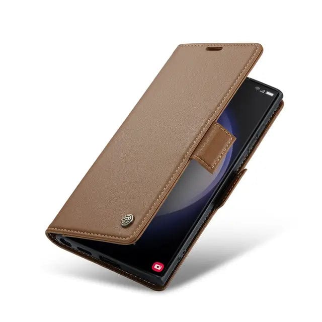 RFID Leather Card Holder Case For Samsung Galaxy Galaxy S24 / Brown CM20231116-06-Samsung S24-Brown