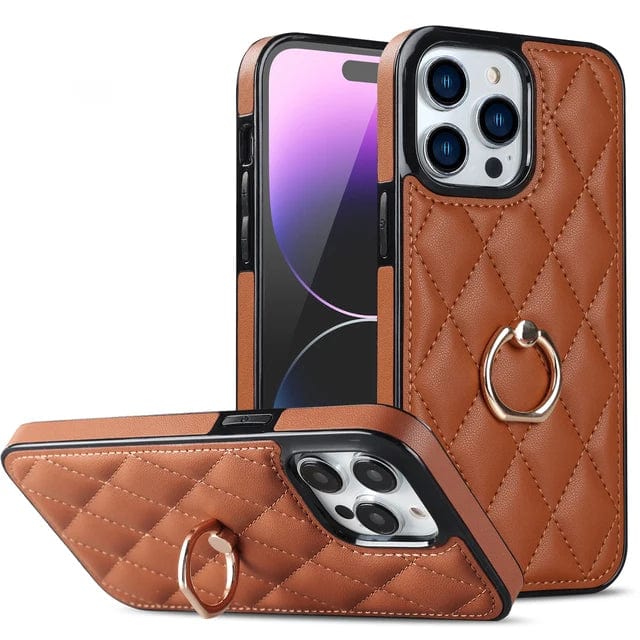Classic Leather Case With Ring Grip For Samsung Samsung  S22 / Brown CM20230320-B-02-Samsung S22-Brown