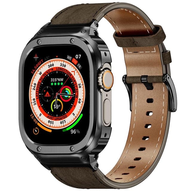 Leather Watch Band With Shockproof Case Coffee Black / 41mm DP2303152S02
