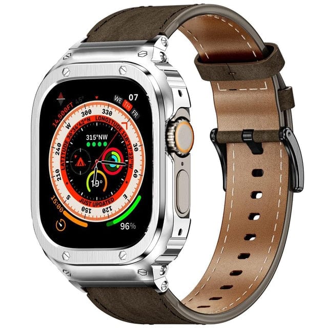 Leather Watch Band With Shockproof Case Coffee Silver / 41mm DP2303152S07