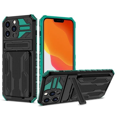 Shockproof Card Holder Phone Case With Kickstand for iPhone 7 8 Plus / Green