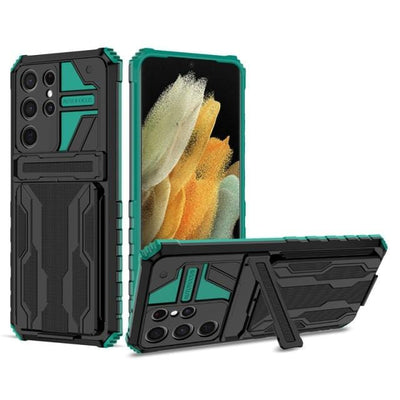 Shockproof Card Holder Case With Kickstand For Samsung Galaxy for Samsung M02 / Green