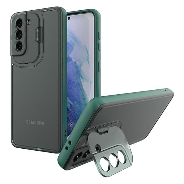 Shockproof Camera Kickstand Case For Samsung Galaxy Samsung S21 / Transparent Green W210814-for Samsung S21-Midnight Green-A
