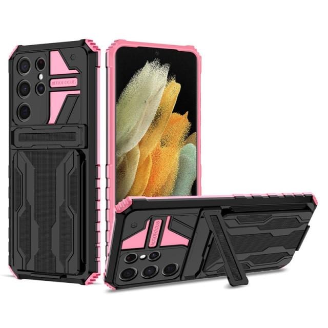 Shockproof Card Holder Case With Kickstand For Samsung Galaxy Samsung M02 / Pink CM20211012-01-Samsung A02/M02-Pink