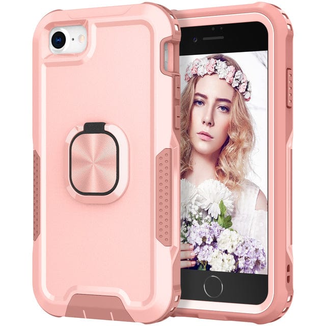 Heavy Duty Magnetic Phone Case With Ring Grip iPhone 6/7/8 / Pink CM20220509-B-02-iPhone 6/7/8-Rose Gold