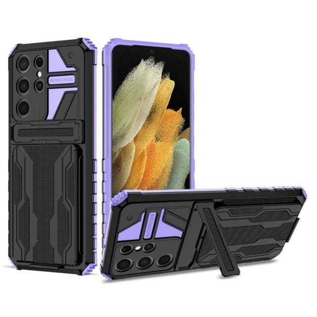 Shockproof Card Holder Case With Kickstand For Samsung Galaxy Samsung M02 / Purple CM20211012-01-Samsung A02/M02-Purple