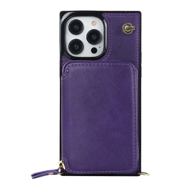 Leather Wallet Phone Case With Lanyard iPhone 13 Mini / Purple CM20230714-B-02-iPhone 13 Mini-Purple