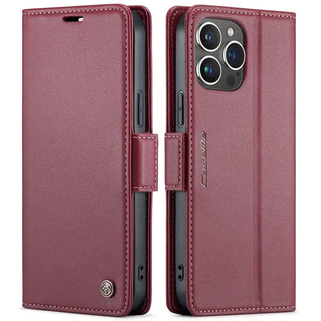 RFID Leather Card Holder Phone Case iPhone 11 / Wine Red CM20231116-06-iPhone 11-Wine