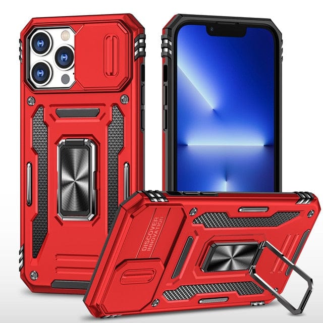 Magnetic Phone Case With Kickstand & Camera Cover iPhone 7 / Red CM20221128-A-01-iPhone 7-Red