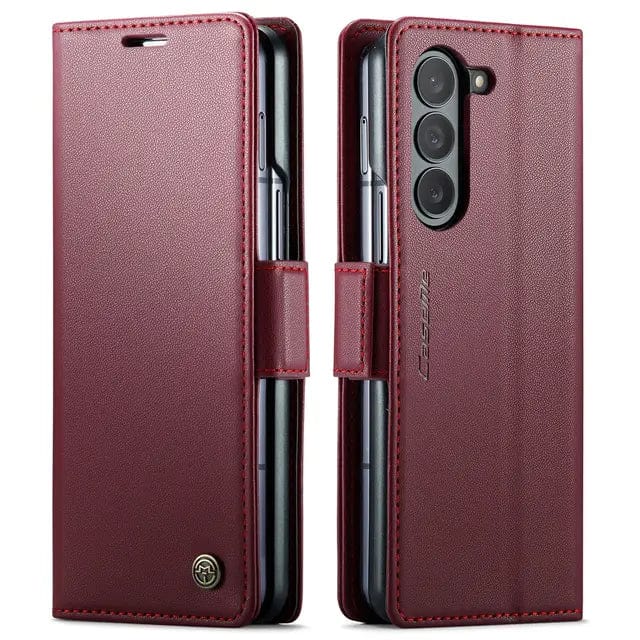 RFID Leather Card Holder Case For Samsung Z Fold Samsung Z Fold 5 / Wine Red CM20231116-06-Samsung Fold 5-Wine