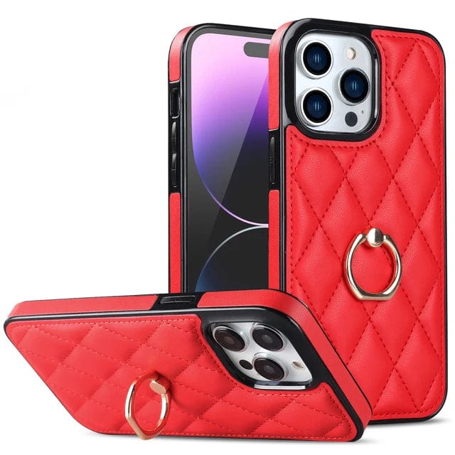 Classic Leather Case With Ring Grip For Samsung Samsung  S22 / Red CM20230320-B-02-Samsung S22-Red
