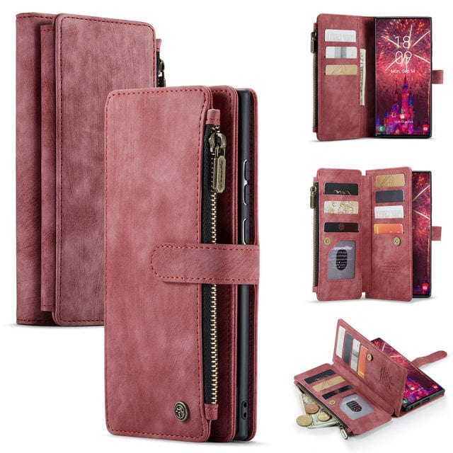 Zipper Leather Wallet Case For Samsung Galaxy Galaxy S24 / Red CM20230228-08-Samsung S24-Red