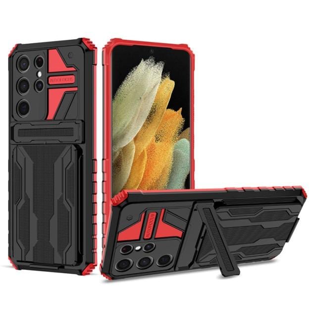 Shockproof Card Holder Case With Kickstand For Samsung Galaxy Samsung M02 / Red CM20211012-01-Samsung A02/M02-Red