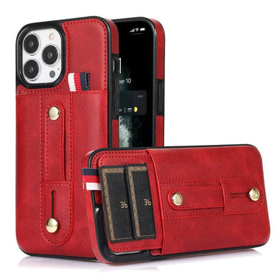 Leather Card Holder Phone Case With Kickstand iPhone 13 Mini / Red