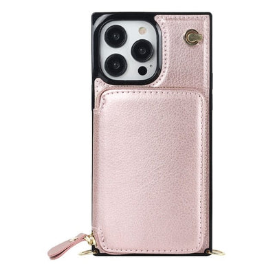 Leather Wallet Phone Case With Lanyard iPhone 13 Mini / Rose Gold CM20230714-B-02-iPhone 13 Mini-Rose Gold