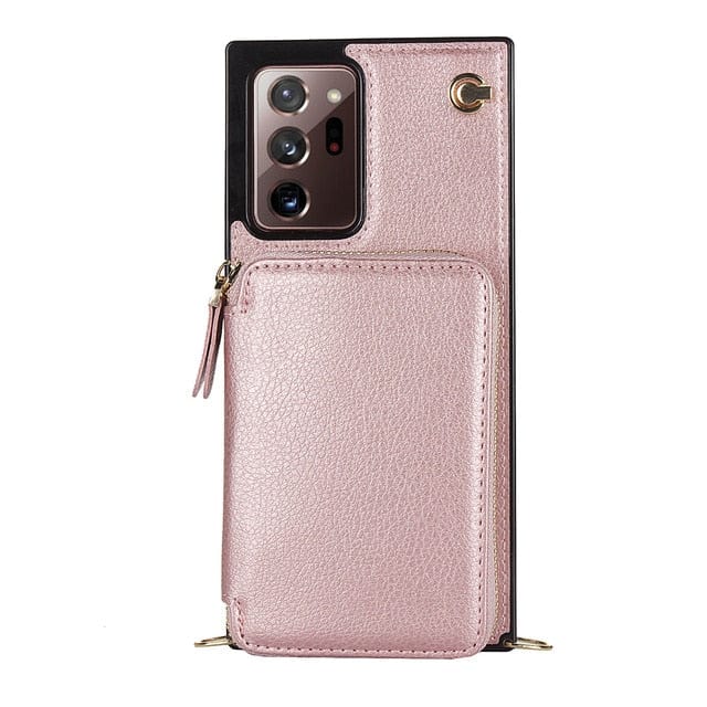 Leather Wallet Case With Lanyard For Samsung Note Samsung Note 9 / Rose Gold CM20230714-B-02-Samsung Note 9-Rose Gold