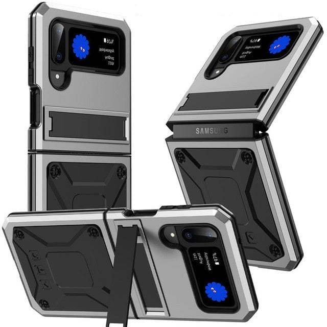Heavy Duty Case with Kickstand For Samsung Z Flip Samsung Z Flip 3 / Silver M220810-01-Z Flip 3-Silver