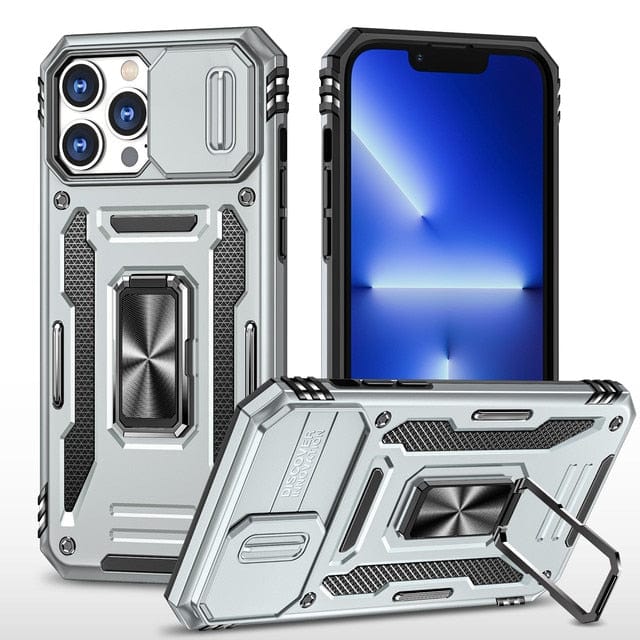 Magnetic Phone Case With Kickstand & Camera Cover iPhone 7 / Silver CM20221128-A-01-iPhone 7-Silver