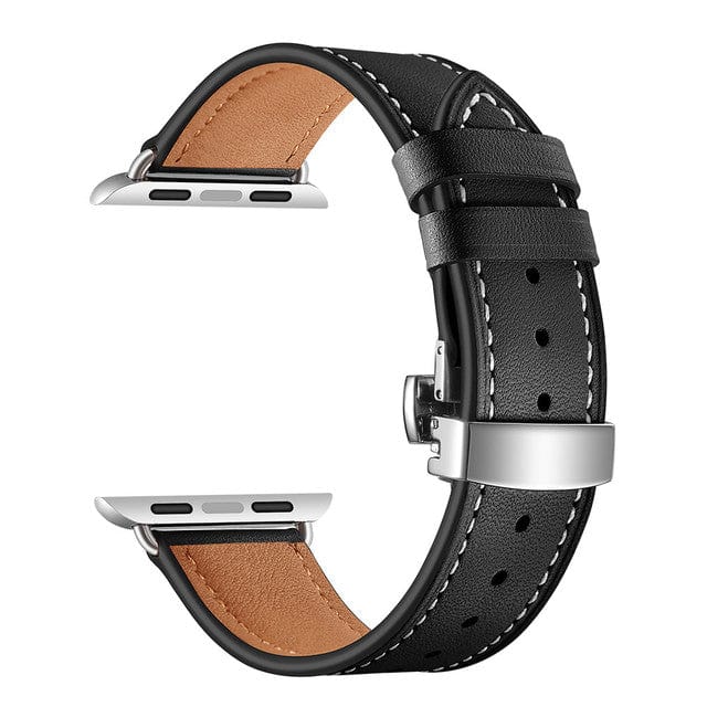 Leather Watch Band Black & Silver Buckle / 38mm, 40mm & 41mm DP2205112aS03