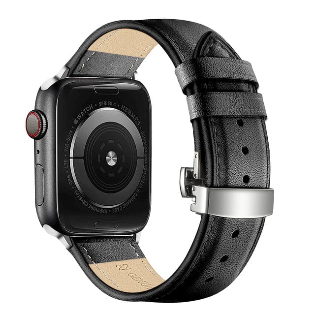 Butterfly Leather Watch Band Black / Silver Buckle / 38mm, 40mm & 41mm DP2205112dS02