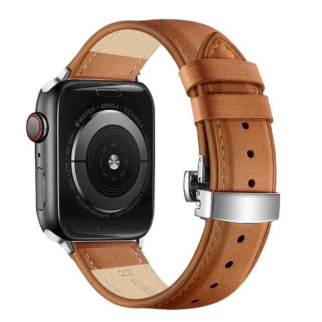 Butterfly Leather Watch Band Brown / Silver Buckle / 38mm, 40mm & 41mm DP2205112dS01