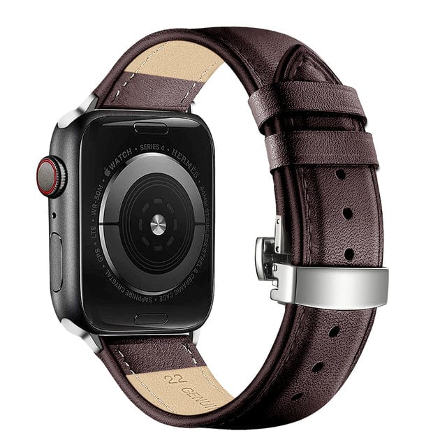 Butterfly Leather Watch Band Coffee / Silver Buckle / 38mm, 40mm & 41mm DP2205112dS03