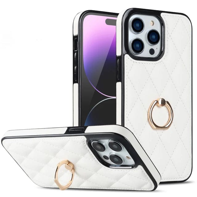 Classic Leather Case With Ring Grip For Samsung Samsung  S22 / White CM20230320-B-02-Samsung S22-White