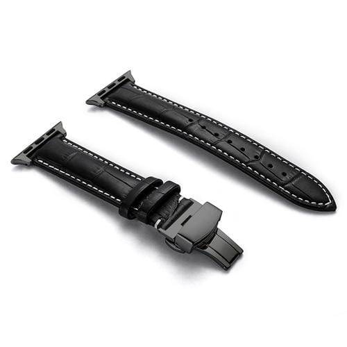 Soft Leather Watch Band Black / White / 38mm, 40mm & 41mm / Black DP181107CS04