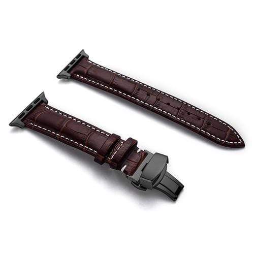 Soft Leather Watch Band Dark Brown / White / 38mm, 40mm & 41mm / Black DP181107CS05