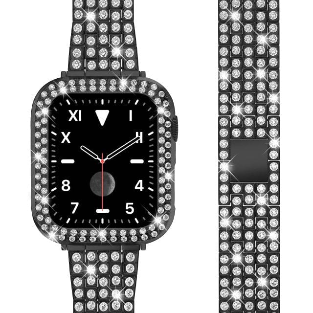 Rhinestone Stainless Steel Watch Band With Case Black / 38mm DX21120101SQ02+DP021062AS01&DX0921100