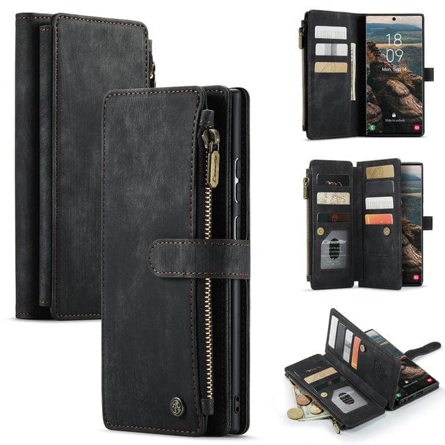 Zipper Leather Wallet Case For Samsung Galaxy Galaxy S24 / Black CM20230228-08-Samsung S24-Black