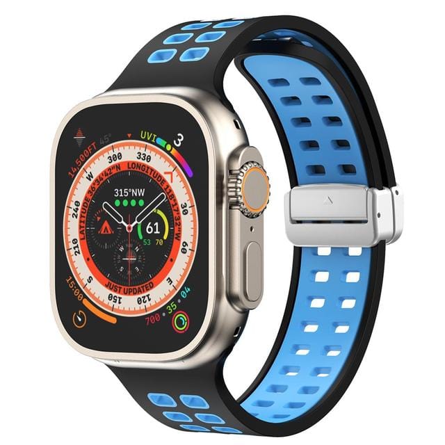 Breathable Magnetic Sports Watch Band Black Blue/ Silver / 38mm, 40mm & 41mm DP2303155S08