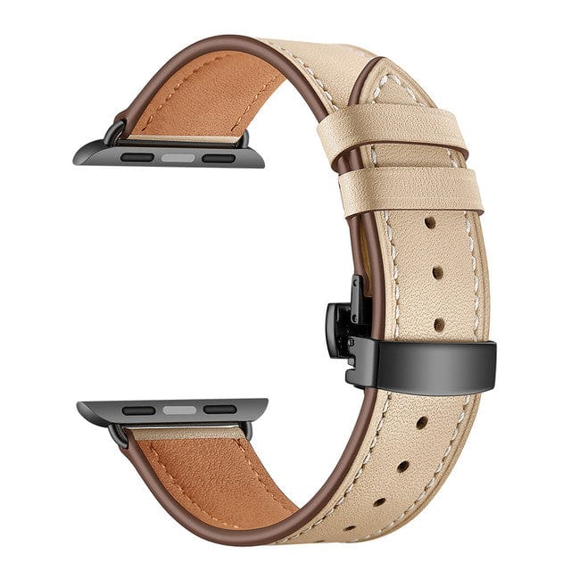 Leather Watch Band Apricot & Black  Buckle / 38mm, 40mm & 41mm DP2205112bS04