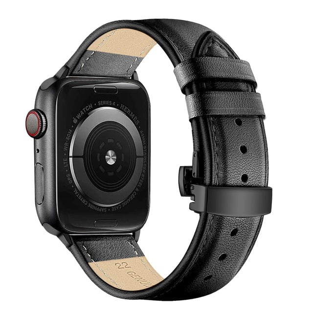 Butterfly Leather Watch Band Black / Black Buckle / 38mm, 40mm & 41mm DP2205112eS02