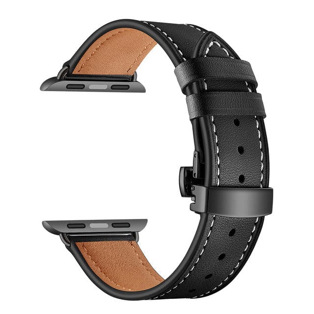 Leather Watch Band Black & Black Buckle / 38mm, 40mm & 41mm DP2205112bS03