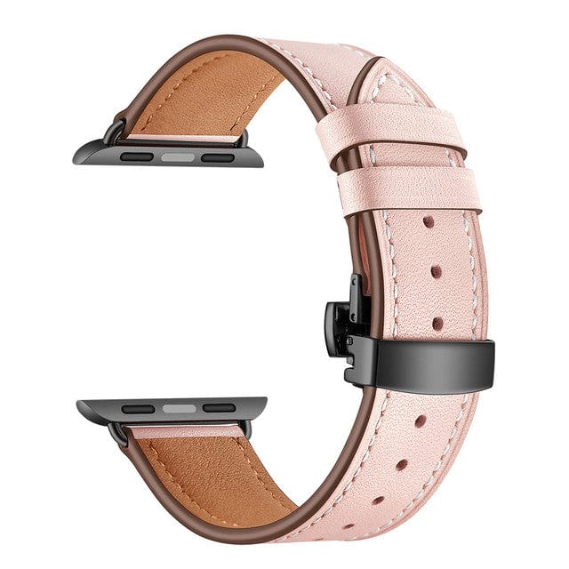 Leather Watch Band Pink & Black Buckle / 38mm, 40mm & 41mm DP2205112bS02