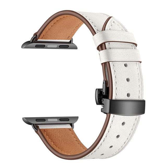 Leather Watch Band White & Black Buckle / 38mm, 40mm & 41mm DP2205112bS01