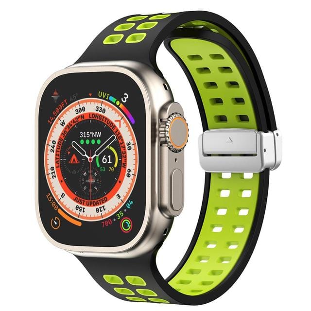 Breathable Magnetic Sports Watch Band Black Green/ Silver / 38mm, 40mm & 41mm DP2303155S14