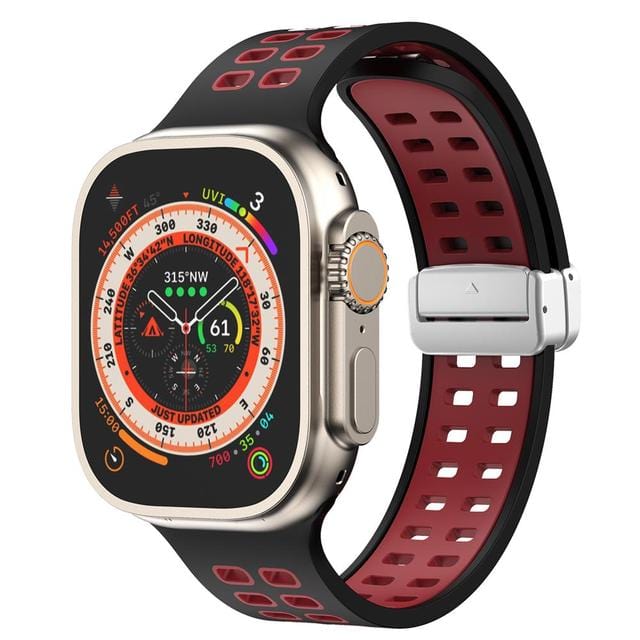 Breathable Magnetic Sports Watch Band Black Red/ Silver / 38mm, 40mm & 41mm DP2303155S09