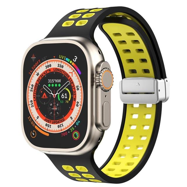 Breathable Magnetic Sports Watch Band Black Yellow/ Silver / 38mm, 40mm & 41mm DP2303155S13