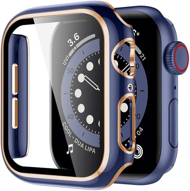 2 Tone Tempered Glass Protective Watch Case Blue & Rose Gold / 38mm DP021050AS14